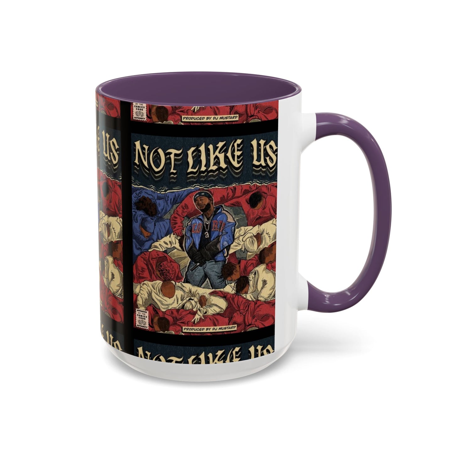 Kendrick Lamar "Not Like Us" Comic Mug – Hip-Hop Coffee Cup, Rap Art Gift, Color Accent Ceramic