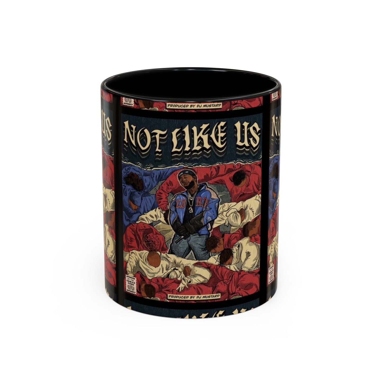 Kendrick Lamar "Not Like Us" Comic Mug – Hip-Hop Coffee Cup, Rap Art Gift, Color Accent Ceramic